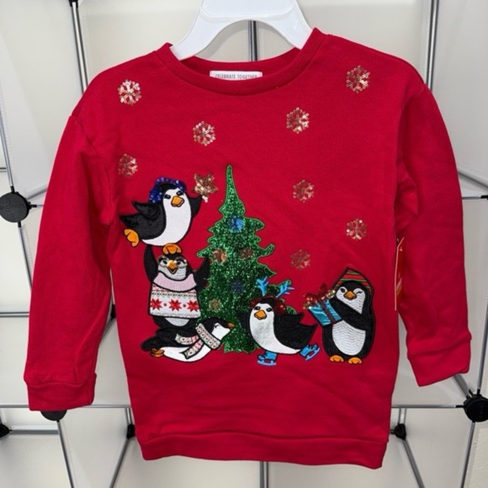 Celebrate Together Penguins Kid's Christmas Sweater Red Size S(7)